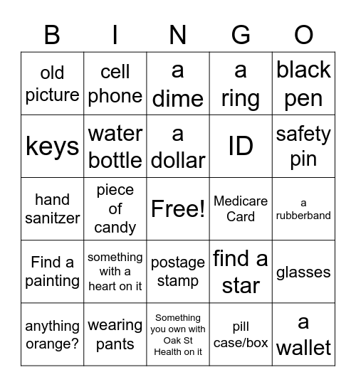 Scavenger Hunt Bingo Card