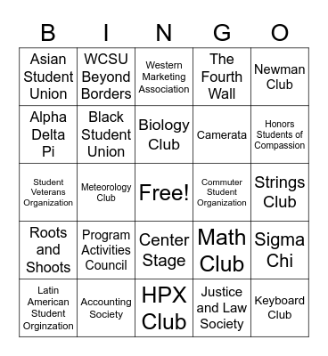 Clubs and Organizations #1 Bingo Card