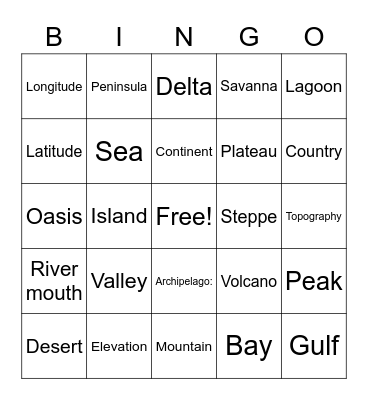 Geography Bingo Card