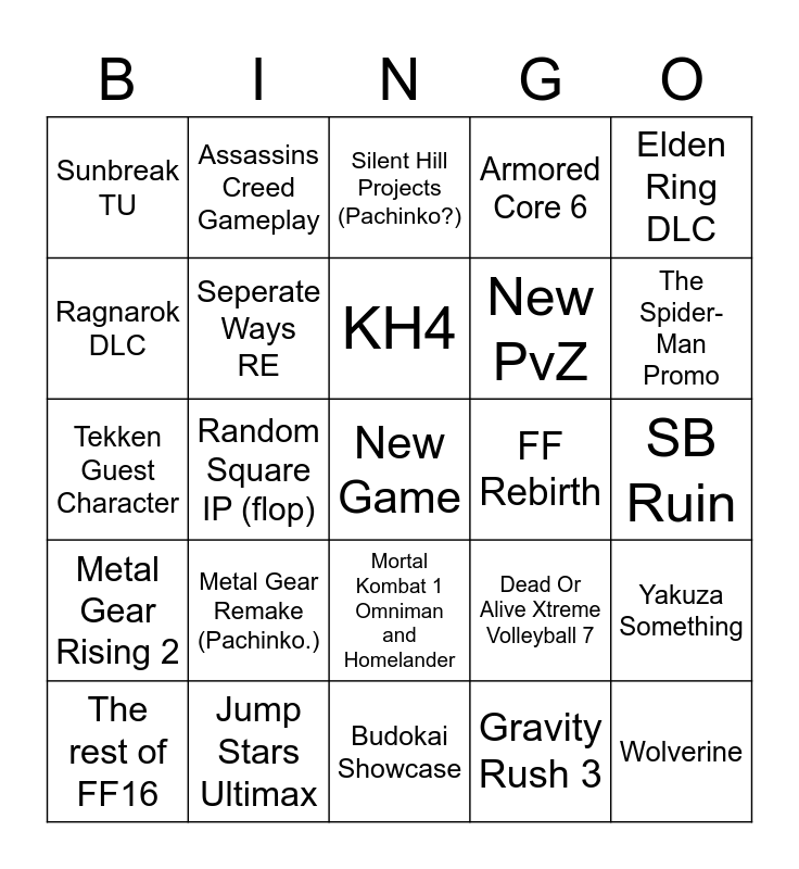 PlayStation Showcase Predictions Bingo Card