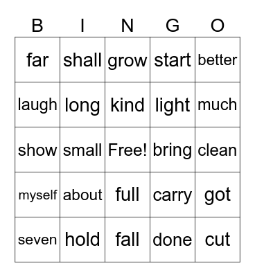 Third Grade Bingo Card
