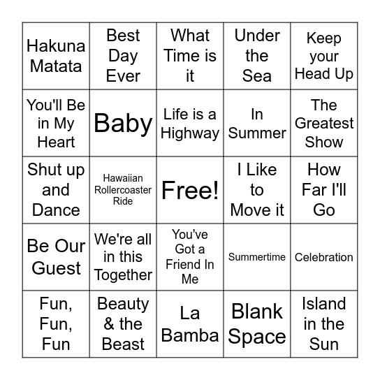 Summer Music Bingo Card