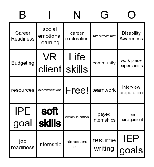 Transition Bingo Card