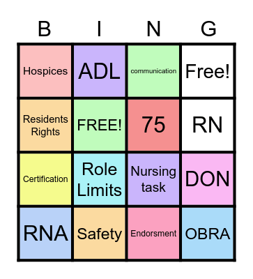Nursing Assistant Bingo Card