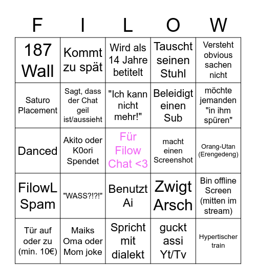 Filow-Chat-Bingo Card