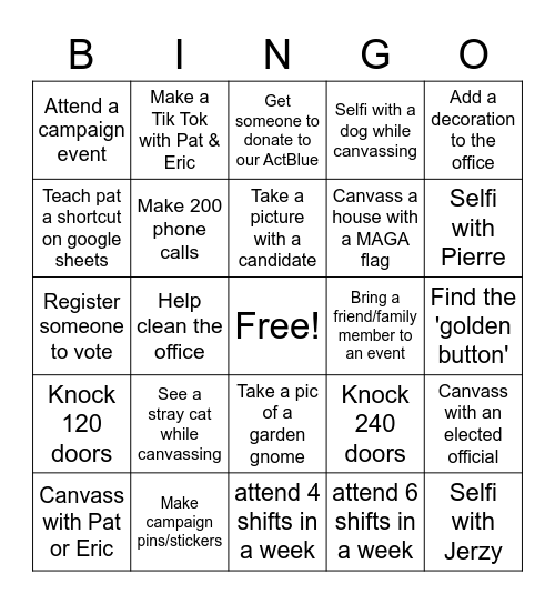 Babylon Dems Campaign Bingo Card