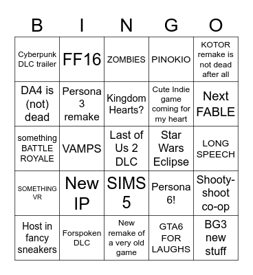 PS showcase Bingo Card