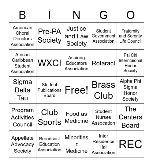 Clubs and Organizations #3 Bingo Card