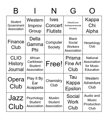 Clubs and Organizations #2 Bingo Card
