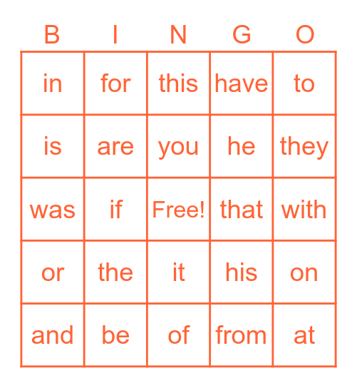 Heart Words Unit 3-7 Bingo Card
