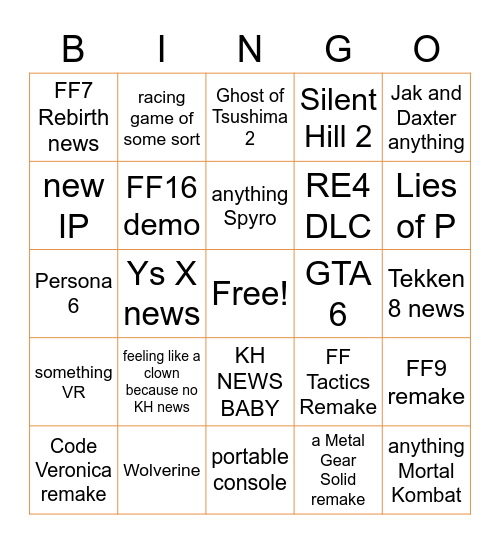 PlayStation Showcase 5/24 Bingo Card