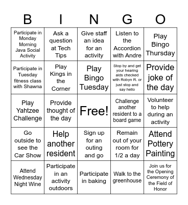 Let's Get Together Bingo Card