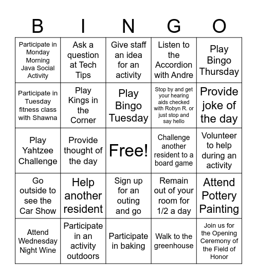 Let's Get Together Bingo Card