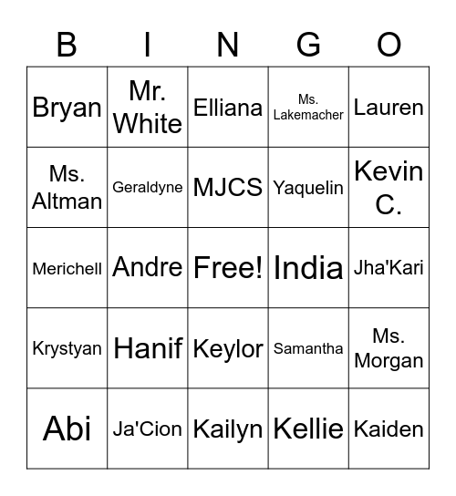 Ms. Lakemacher's Bingo Card