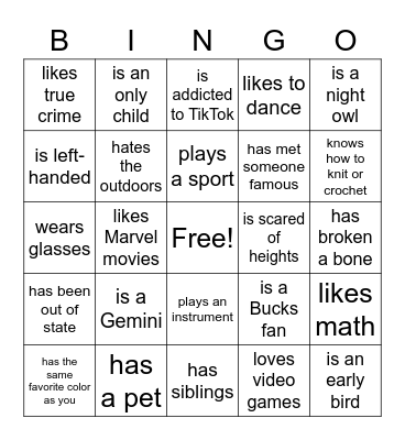 Someone who... Bingo Card