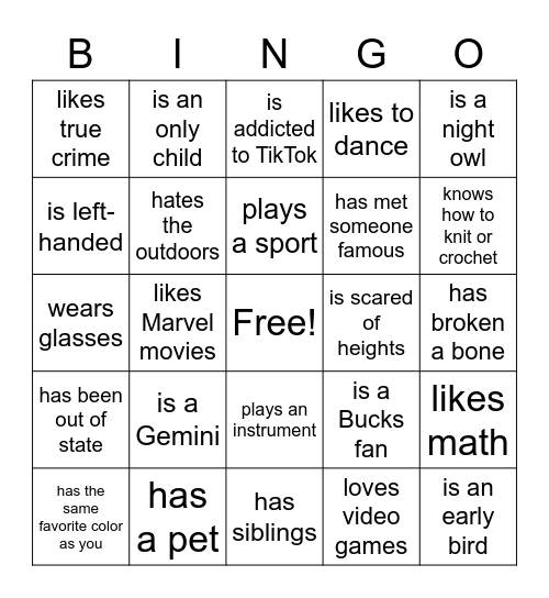 Someone who... Bingo Card
