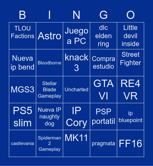 Playstation Showcase Bingo Card