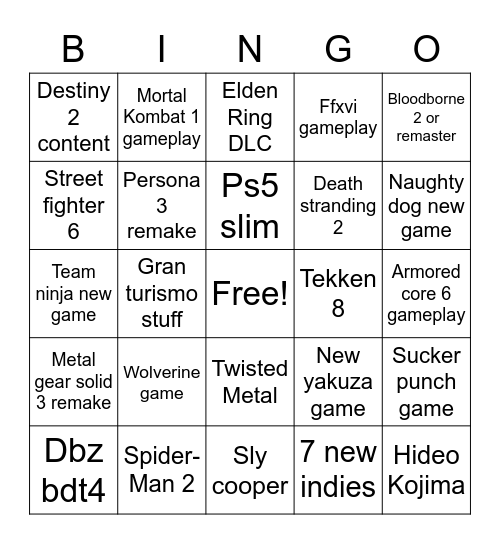 PlayStation Bingo Card