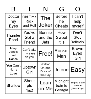 Piano Bar Bingo Card