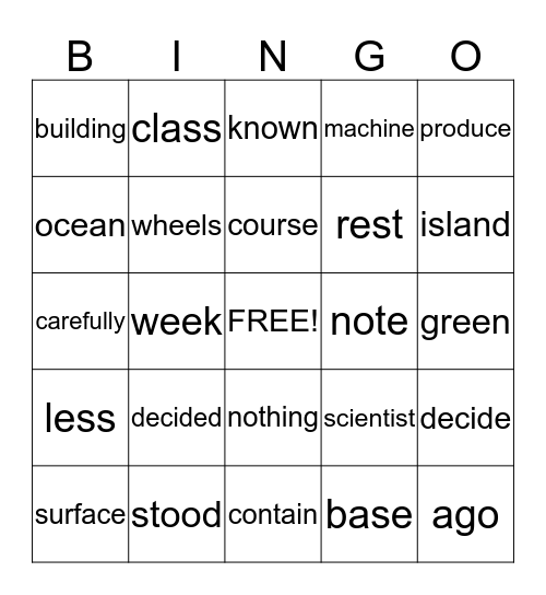 Fry List words Bingo Card