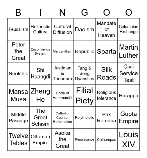 Global 9 Review BINGO Card