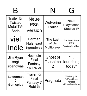 PS Showcase 2023 Bingo Card