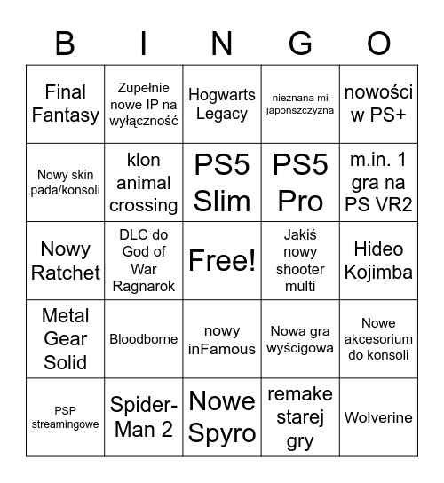 PlejStejszyn Szołkejs Bingo Card