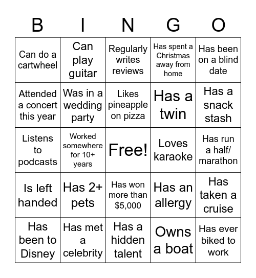 Get to Know Me Bingo Card