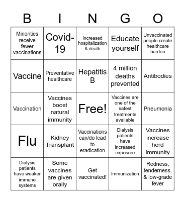 August: Immunization Awareness Month Bingo Card