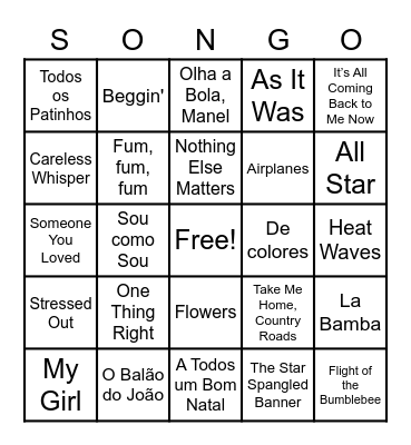 World Language & Music "SONGO" Bingo Card