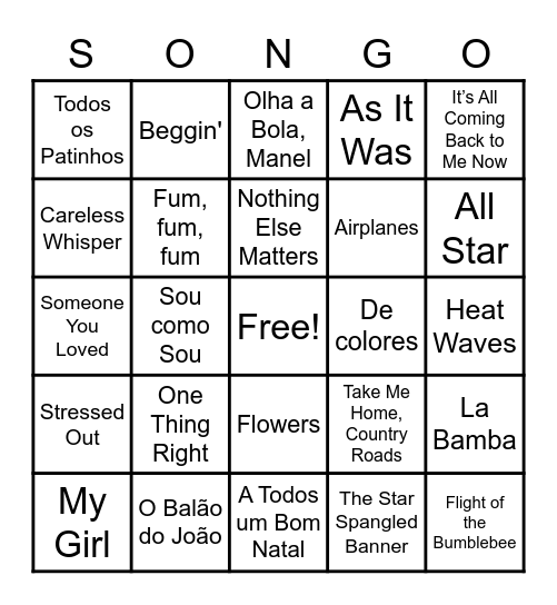 World Language & Music "SONGO" Bingo Card