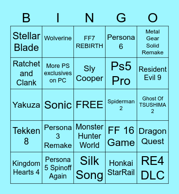 Playstation Showcase Bingo Card