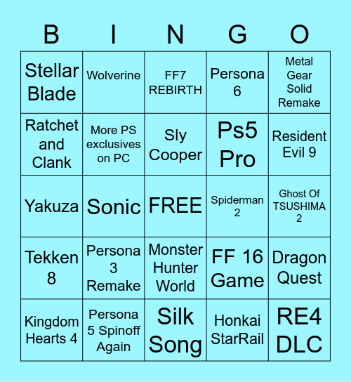 Playstation Showcase Bingo Card
