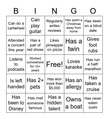 Get to Know Me Bingo Card