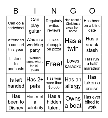 Get to Know Me Bingo Card