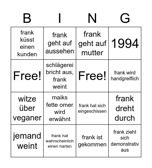 frank rosine Bingo Card