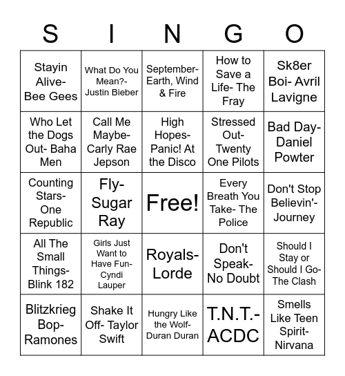 SINGO 2023 Bingo Card