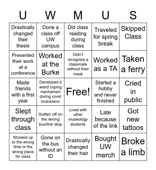 Class Bingo Card