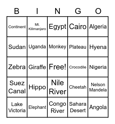 Motherland Bingo Card