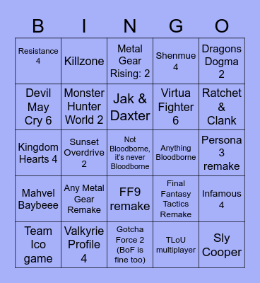 PlayStation Showcase 2023 Bingo Card