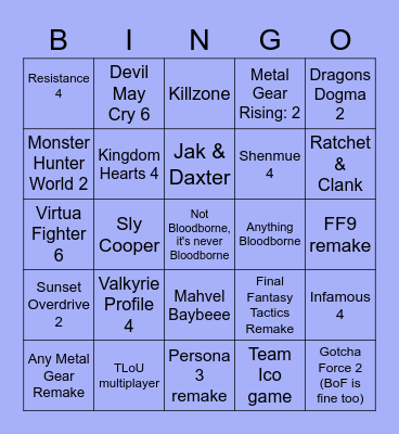 PlayStation Showcase 2023 Bingo Card