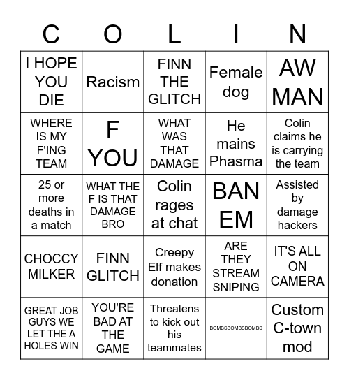 C-Town snipe fest Bingo Card