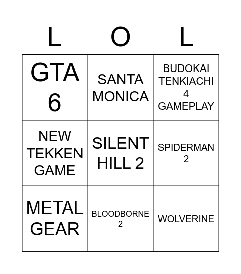 Playstation showcase 2023 Bingo Card