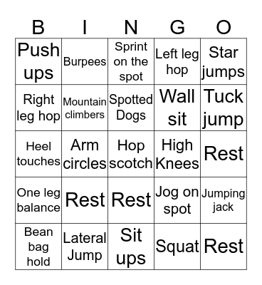 Fitness Bingo Card
