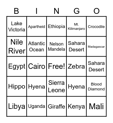 Motherland Bingo Card