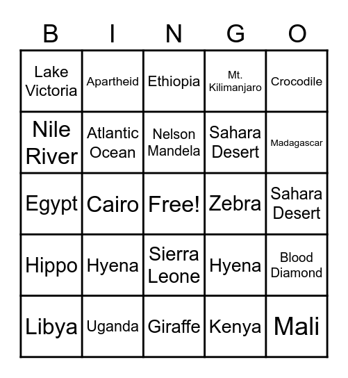 Motherland Bingo Card