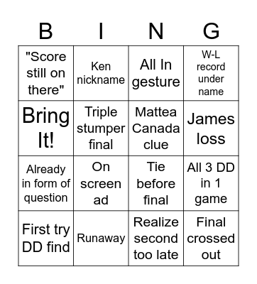 Jeopardy Bingo Card