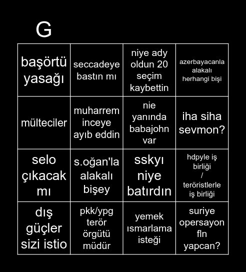 dede sorular Bingo Card