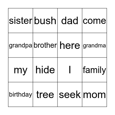 My Family! Bingo Card