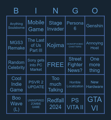 Playstation Showcase 2023 Bingo Card
